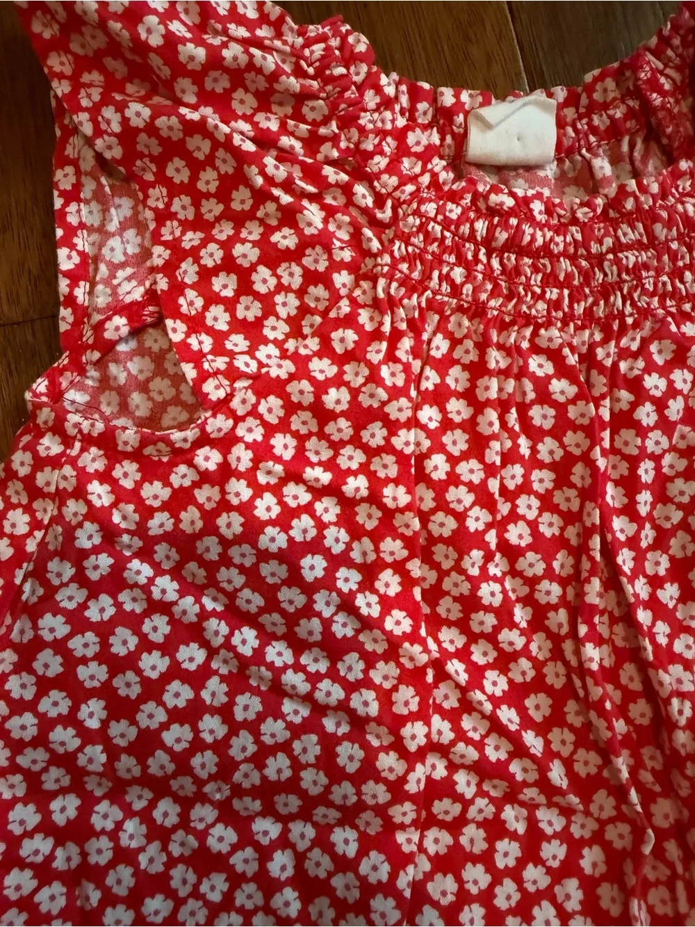 Gap Red Floral Smocked Flutter-Sleeve Top